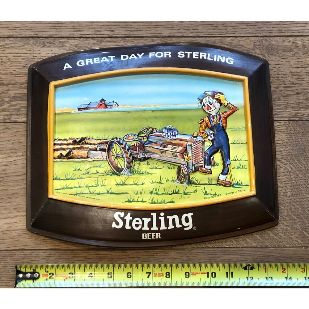 Vintage Sterling Beer Scarecrow Tractor Sign Evansville Bar Farm Barn Barn Ad